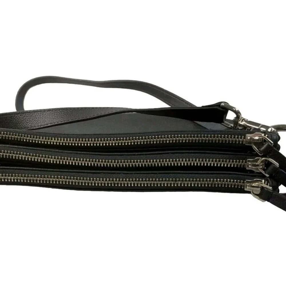 Black Leather Purse Shoulder Bag Crossbody Gold Zipper Leather Strap Purses
